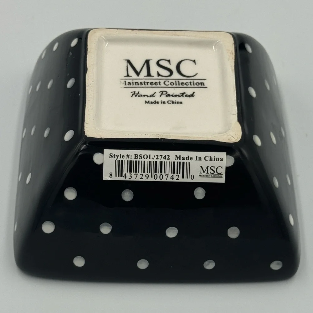 MSC Mainstreet Collection “Olive” Square Bowl  with Polka Dots